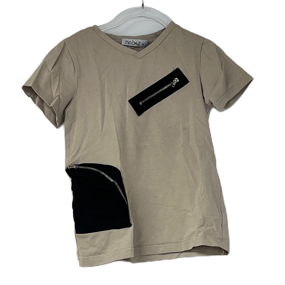 Miniboyz Beige Short sleeve Zipper Tshirt sz 5